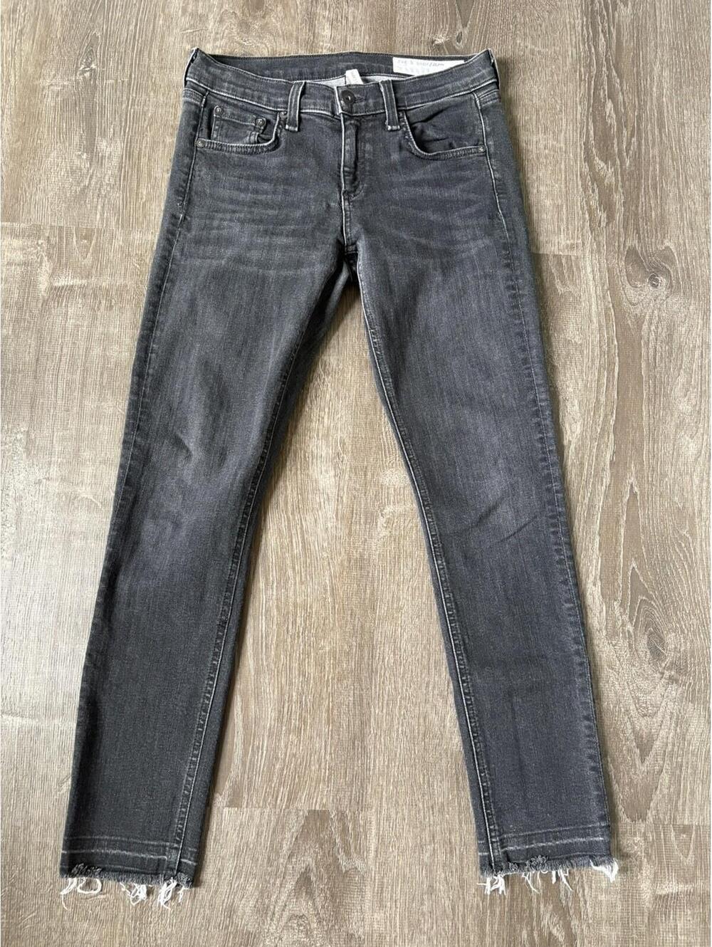 Rag & Bone Dre Capri Jeans Concrete Black Slim Boyfriend Raw Hem Size 26